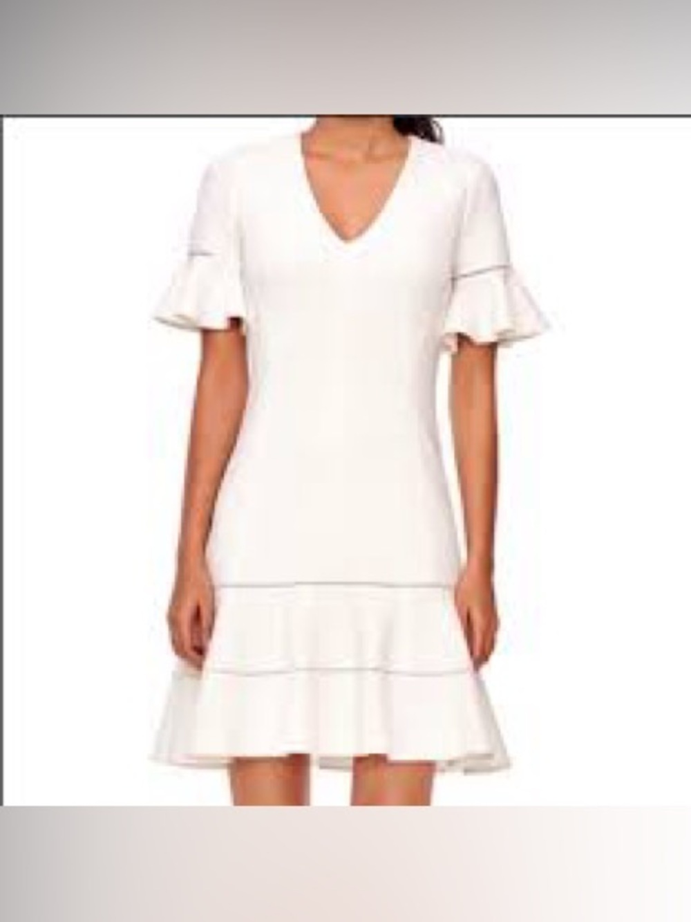 Rebecca Taylor white Textured Fit-and-Flare Dress with Ruffle Sleeves